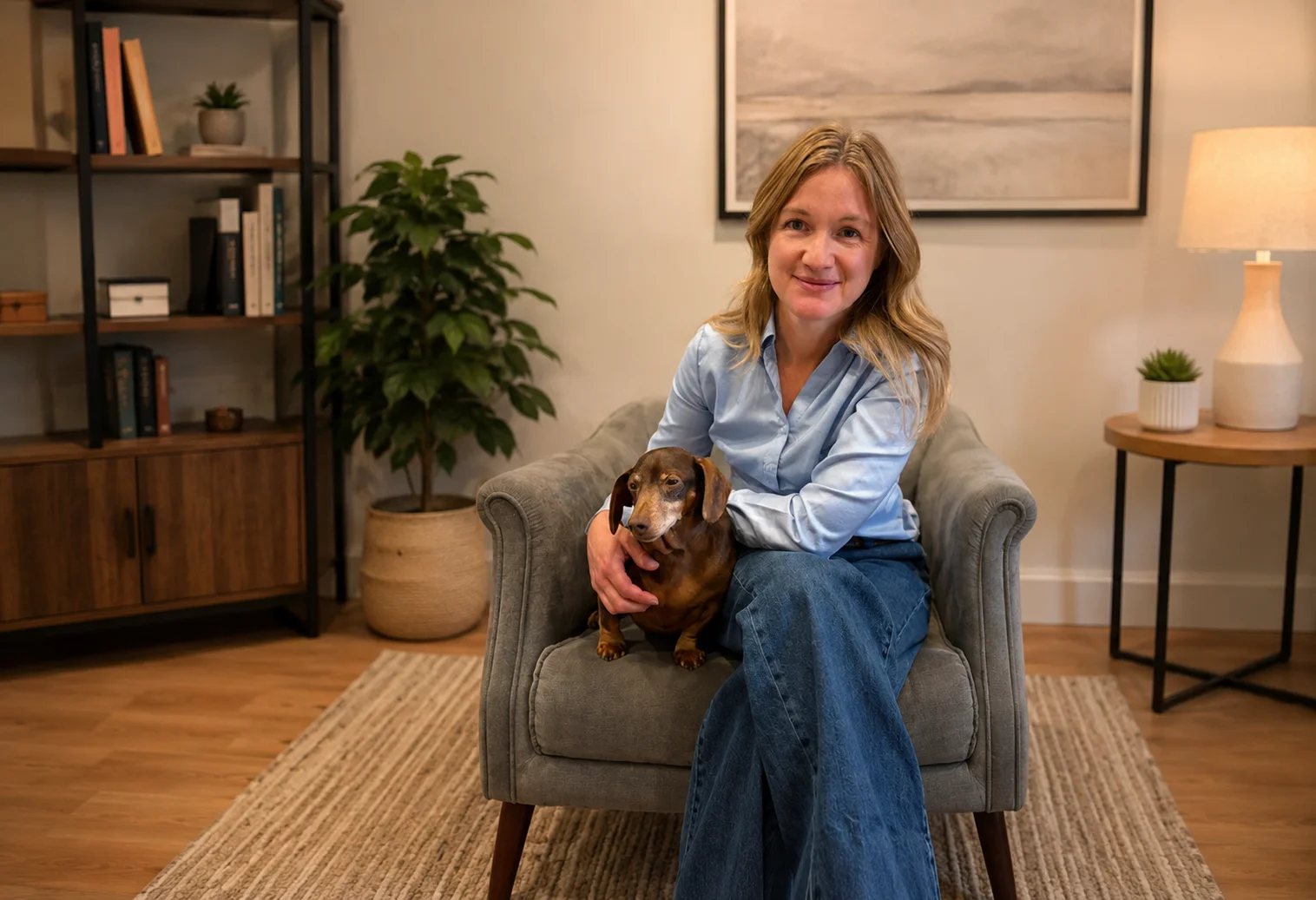 Foto Anabela con perro sitio web de Anabela Colatriani - Registered Psychotherapist in Ontario